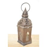 A late 19th Century pierced metal hanging lantern, measuring 48cm tall