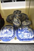 A selection of antique blue and white platters, of graduating sizes, also included are tureens and a