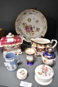 An assortment of ceramics, including Royal Worcester trinket dish or small proportions with blue tit