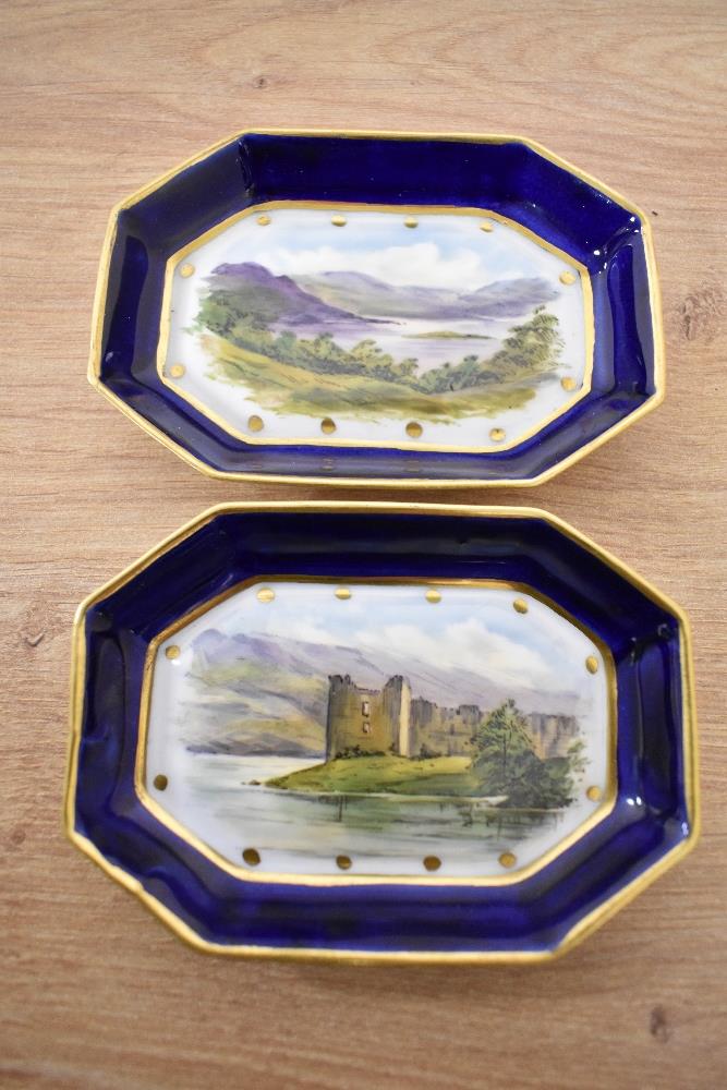 A pair of Victorian Wedgwood porcelain trinket dishes, of octagonal form and decorated with Highland - Image 2 of 3