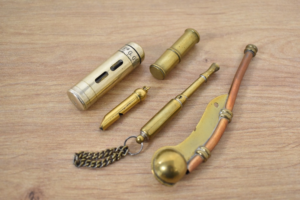 An early 20th Century brass and copper boatswain whistle, of maritime interest, together with - Image 2 of 2