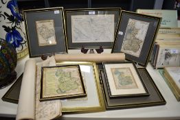 An assortment of framed and glazed maps and a selection of loose maps, including Liverpool,