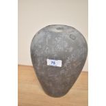 A contemporary Penelope Wurr etched art glass vase, charcoal coloured, measuring 22cm tall