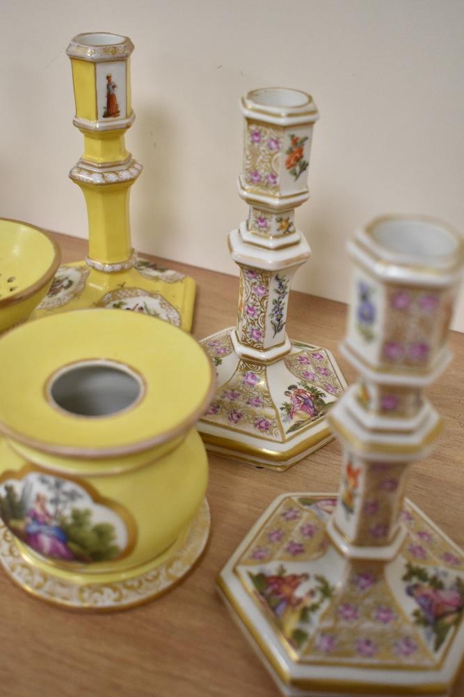 A small collection of 19th Century continental porcelain, of Berlin style and against a yellow - Bild 2 aus 3