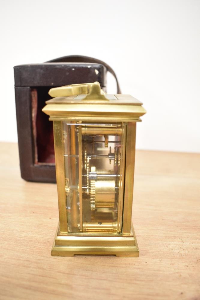 A 19th Century French brass carriage clock, having an enamelled Roman dial, with four glass case, - Image 3 of 3