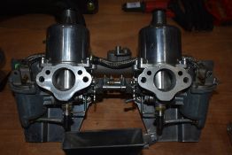 A set of twin 1.5in SU carbs with manifold to fit Mini and purpose built stainless Air filter box.