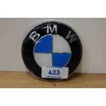 A BMW car badge