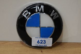 A BMW car badge