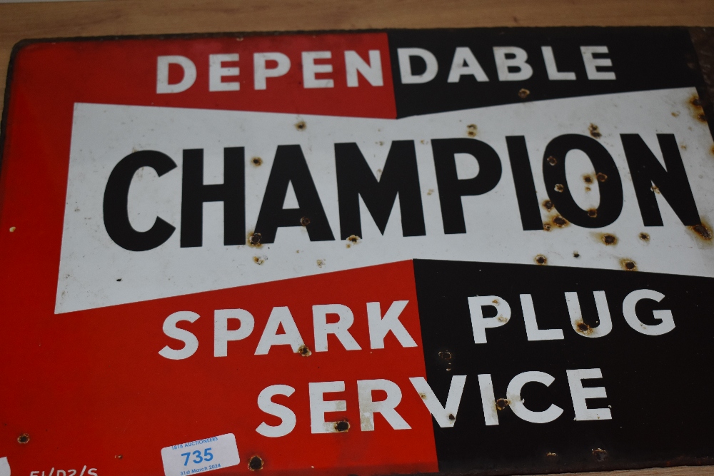 A double sided vintage metal Champion Spark Plug Service sign - Image 2 of 2