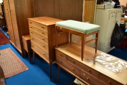 A vintage bedroom suite labelled AC (Alfred Cox) bleached walnut , comprising wardrobe, dressing