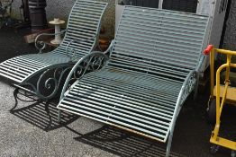 Two wrought metal steamer style loungers, double and single sizes