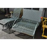 Two wrought metal steamer style loungers, double and single sizes