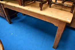A 19th Century pine kitchen table on heavy square legs, approx. 183 x 86cm
