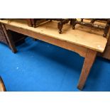 A 19th Century pine kitchen table on heavy square legs, approx. 183 x 86cm