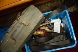 A selection of tools, including metal tool box