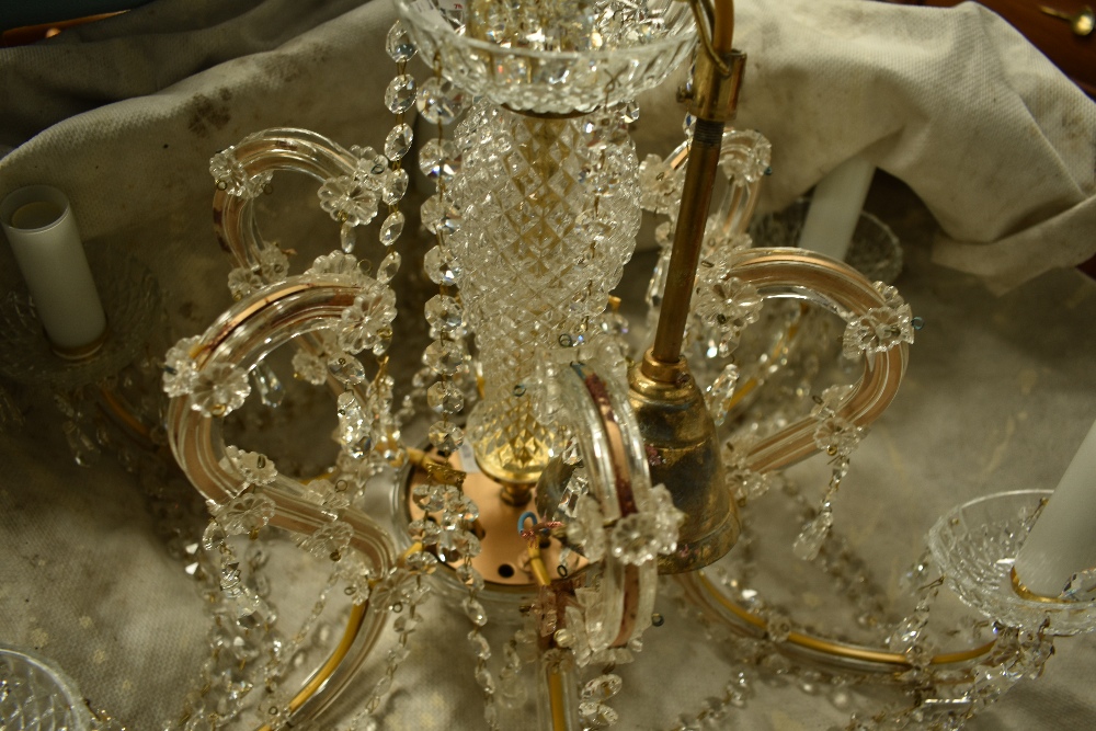 A traditional brass and glass electrolier chandelier , having six branches, diameter approx. 60cm - Image 2 of 2