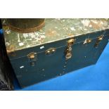 A vintage metal trunk, approx dimensions 93 x 52 x 58cm