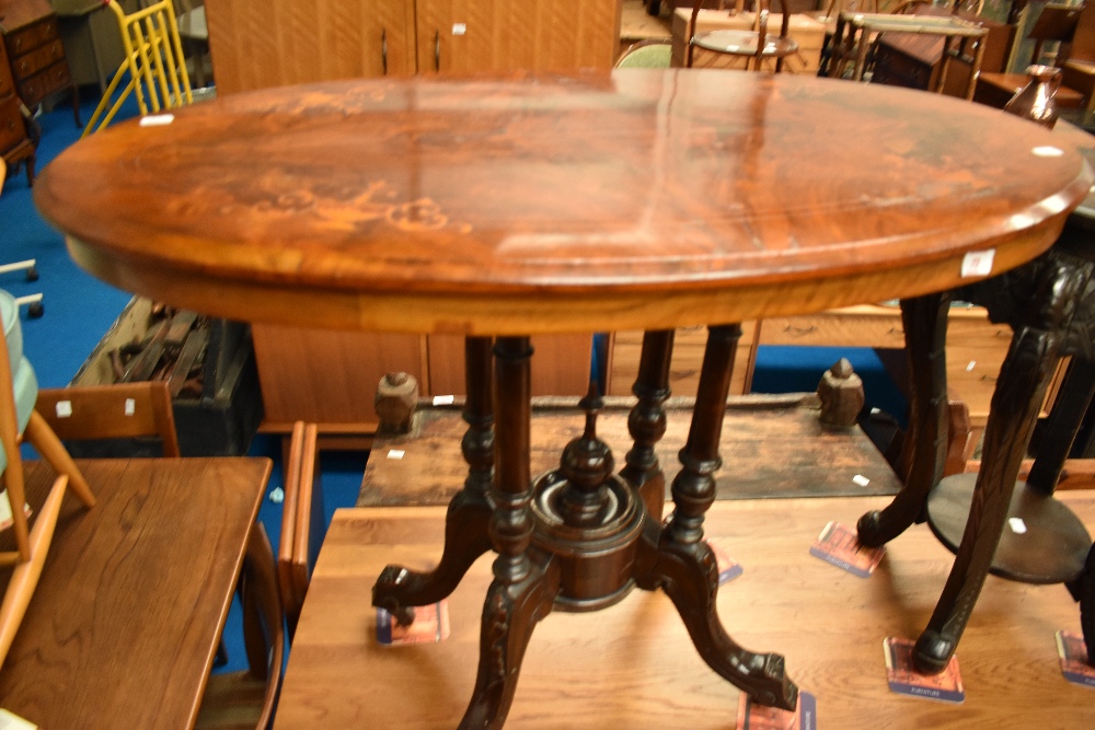 A 19th Century mahogany occasional table having inlaid top on quadruple column supports, approx. - Image 2 of 3