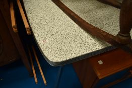 A vintage formica and chromed kitchen/utility table and two single headboards