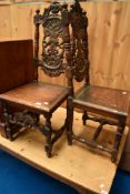 A pair of 19th Century Carolean style hall chairs