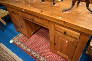 A modern hardwood desk or dressing table, approx 172 x 70cm