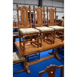 A modern Colonial style fold over dining table and four similar chairs , closed width approx.