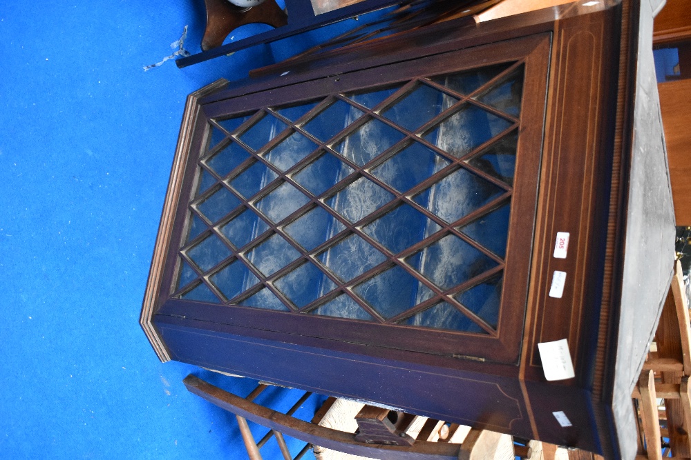 An Edwardian mahogany corner wall display cabinet , height approx 107cm