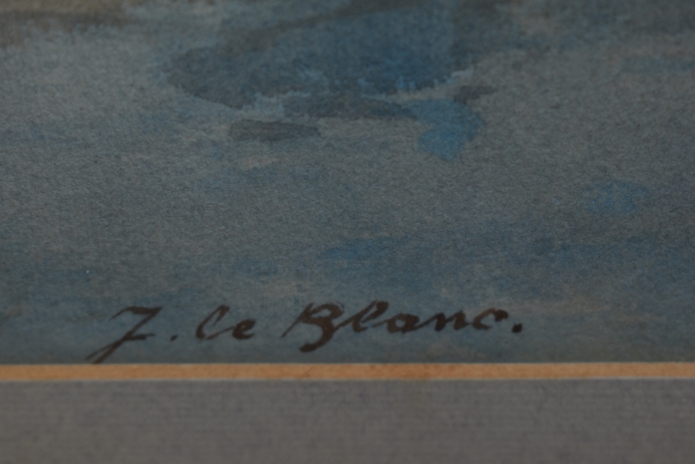 20th Century French School, watercolour, A Dutch canal landscape with windmill, signed 'F. le Blanc' - Image 3 of 4