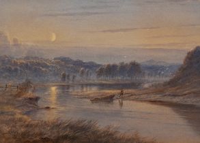 Edward Arden (1830-1909, British), watercolour, A moonlit estuary landscape, signed to the lower