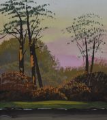 20th Century School, gouache, A pair of sunlit lake landscapes, of oriental style, signed 'G.' to