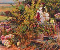 Tom Dearden (1942-2020, British), oil on canvas, A vibrantly coloured garden scene, depicting