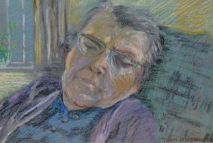 Joan Unsworth (20th Century), pastel, 'Golden Slumbers', an old lady having a nap, signed to the