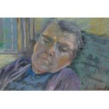 Joan Unsworth (20th Century), pastel, 'Golden Slumbers', an old lady having a nap, signed to the