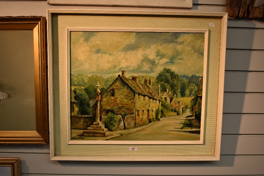 A. Creer (20th Century), oil on board, A countryside village, possibly the Cotswolds, signed to - Image 2 of 3