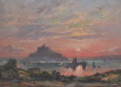 William Cox (1866-1939, British), oil on board, Saint Michael's Mount, Cornwall, at sundown,