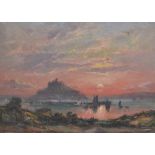 William Cox (1866-1939, British), oil on board, Saint Michael's Mount, Cornwall, at sundown,