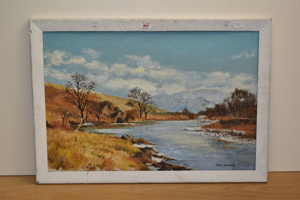 Derek Kennedy (20th Century), oil on board, An autumnal Highland landscape with river to the centre, - Image 2 of 4