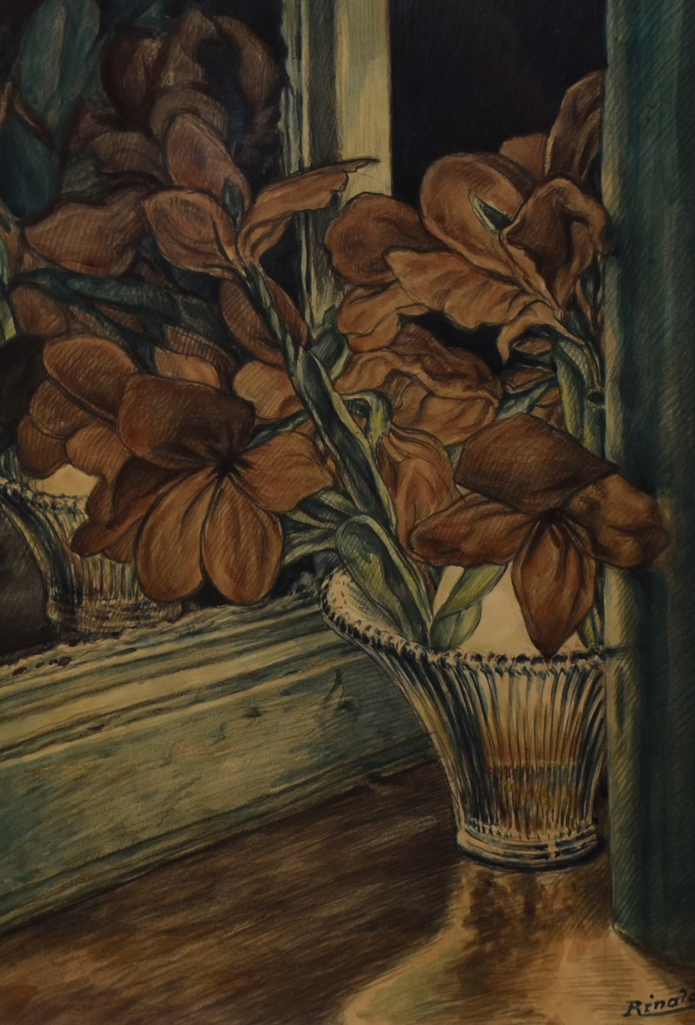 Rinaldo (20th Century, Continental), mixed media, A still life arrangement depicting a vase of