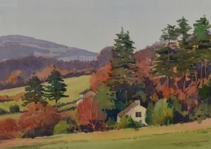Philip Macleod Coupe (20th Century), watercolour, An autumnal countryside landscape with houses,