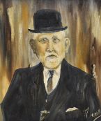 H.Jones (20th Century, British), oil on canvas, Two naive portraits of men in suits, signed to the