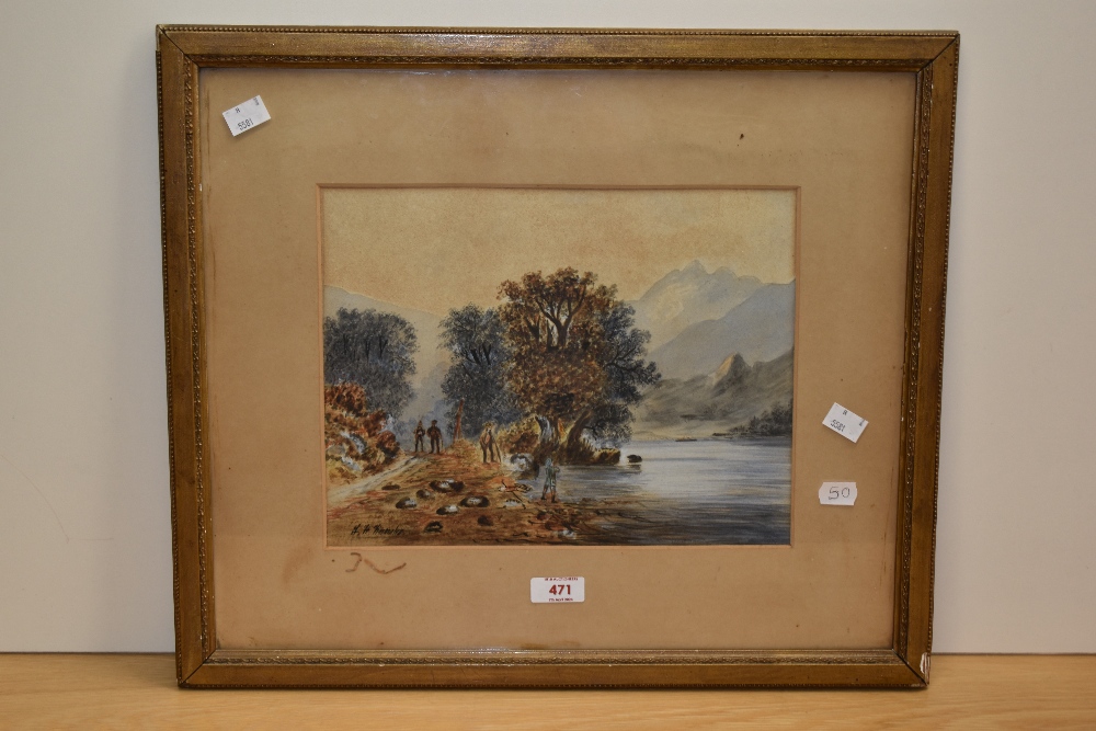 F.H. Knowles (19th/20th Century, British), watercolour, Figures on an autumnal lakeside path, signed - Image 2 of 4