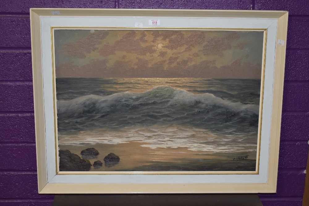 C. d. Bruin (20th Century, Continental), oil on canvas, A sunlit seascape with rocks to the - Image 2 of 4