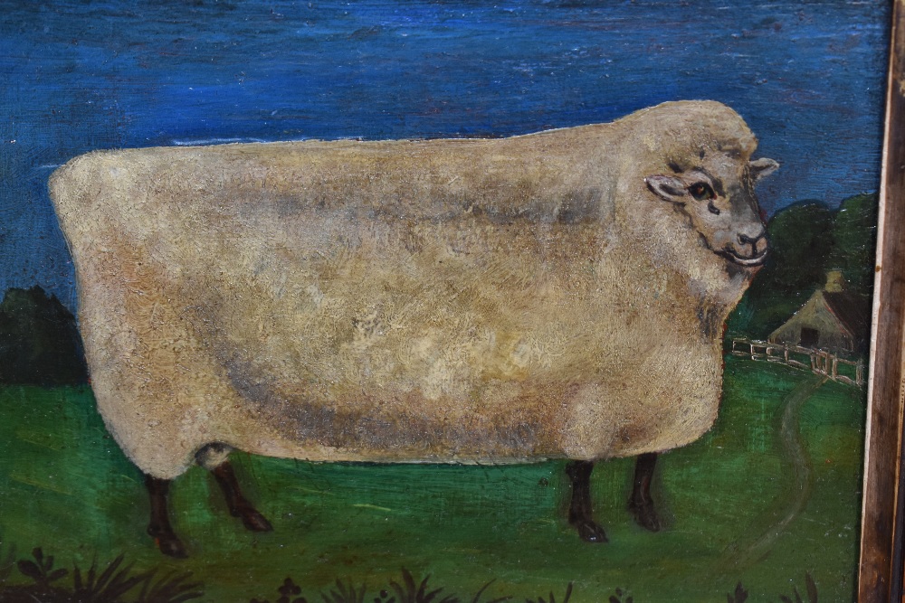 18th/19th Century Naive School, oil on panel, A pair of primitive portraits of a sheep and cow, - Image 3 of 4