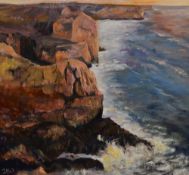 Jennifer Wheten (1941-2021, British), acrylic on board, 'Dunraven Bay, Southerndown, Glamorgan,