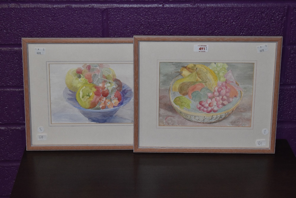 Judi Bloomer (20th Century), watercolour, Two still life paintings depicting fruit, initialled to - Image 2 of 4