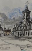 Frank Watson (20th Century), pen wash, 'Auchtermuchty, Fife', signed to the lower left, framed,