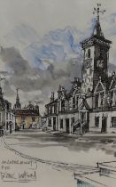 Frank Watson (20th Century), pen wash, 'Auchtermuchty, Fife', signed to the lower left, framed,