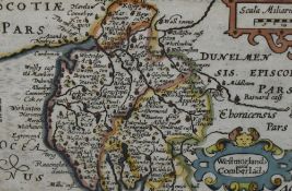 After Herman Moll (1654-1732, British), coloured engraving, 'Cumberland' a hand coloured map with