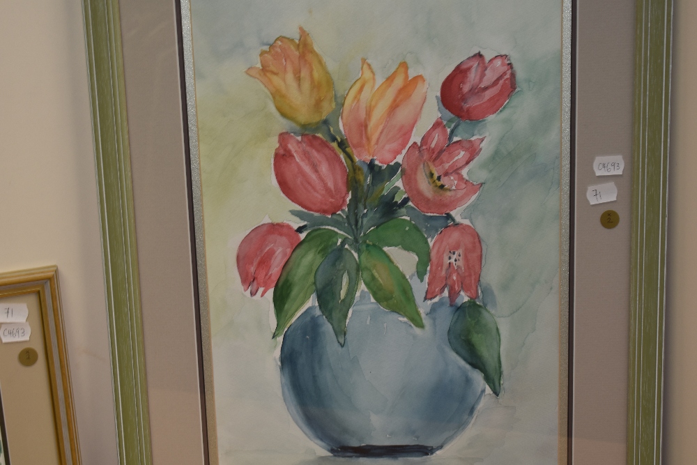 Agnese (20th Century), watercolours, Two still life arrangements depicting colourful flowers, - Image 3 of 4