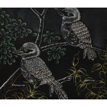 Contemporary, mixed media, Two Kookaburra birds, framed, mounted, and under glass, measuring 26cm